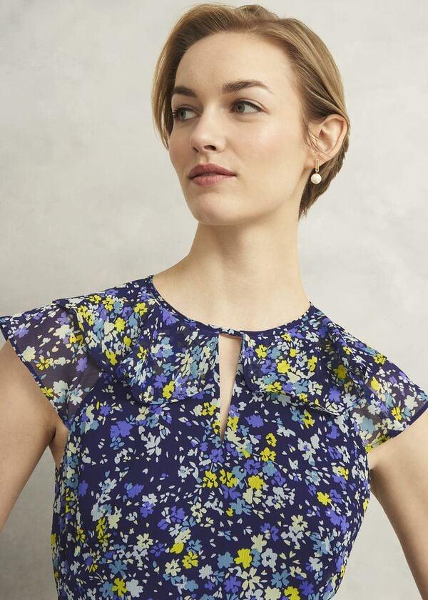 Hobbs Dawn Frill Collar Dress Blue Multi