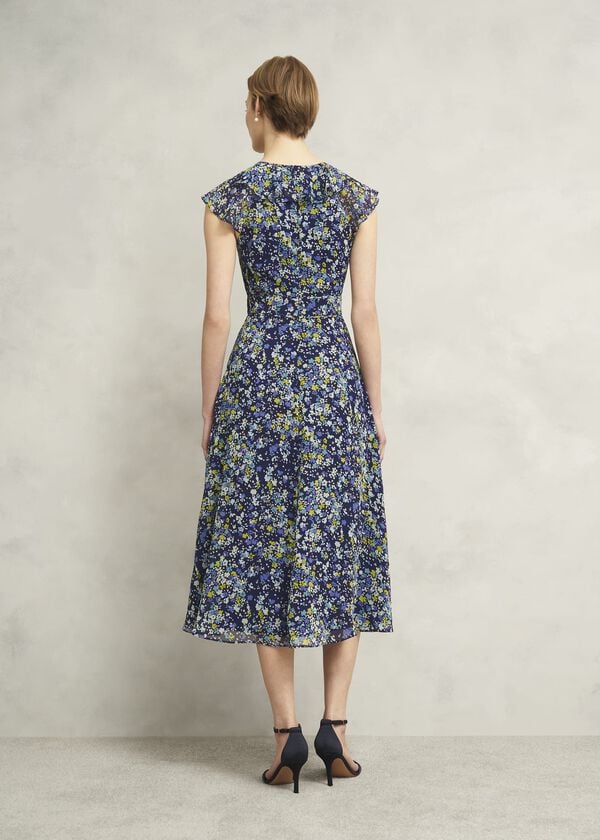 Hobbs Dawn Frill Collar Dress Blue Multi