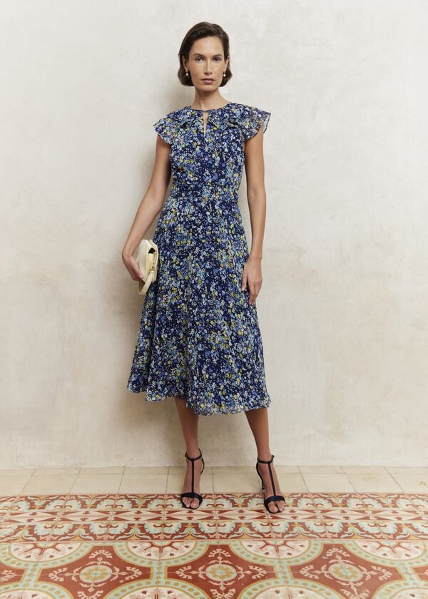 hobbs Dawn Frill Collar Dress Blue Multi