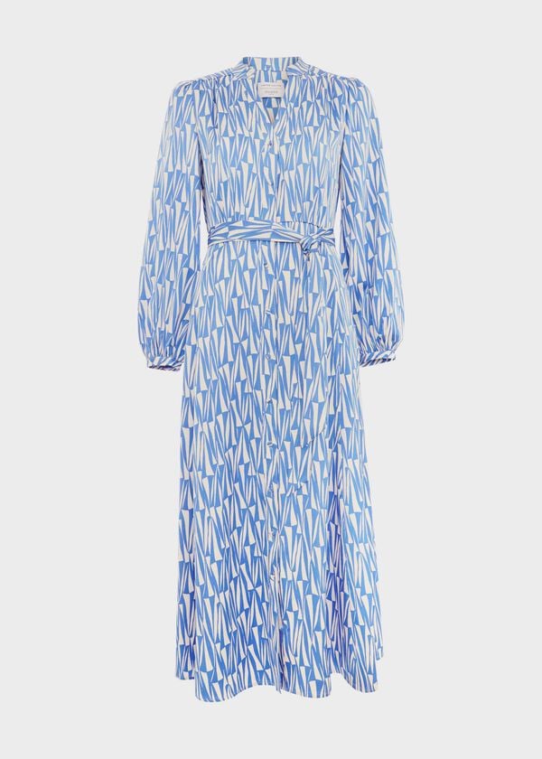 Hobbs Deanery Midi Dress Blue Ivory