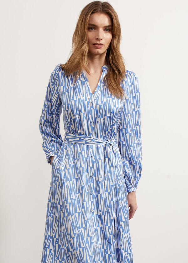 Hobbs Deanery Midi Dress Blue Ivory
