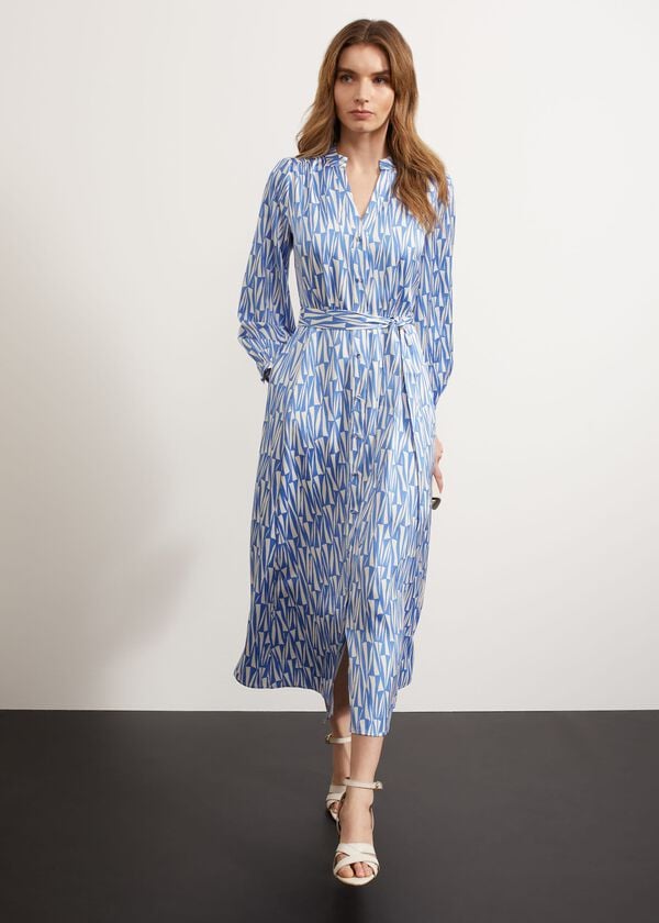 hobbs Deanery Midi Dress Blue Ivory
