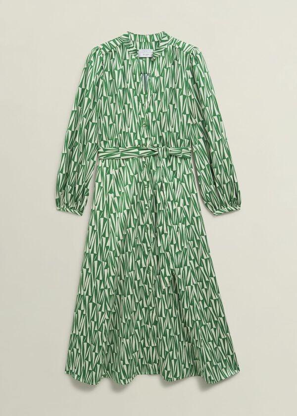 Hobbs Deanery Midi Shirt Dress Green Cream