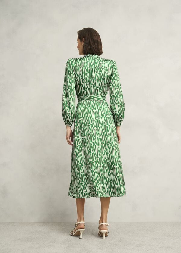Hobbs Deanery Midi Shirt Dress Green Cream
