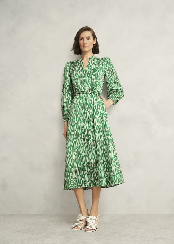 hobbs Deanery Midi Shirt Dress Green Cream