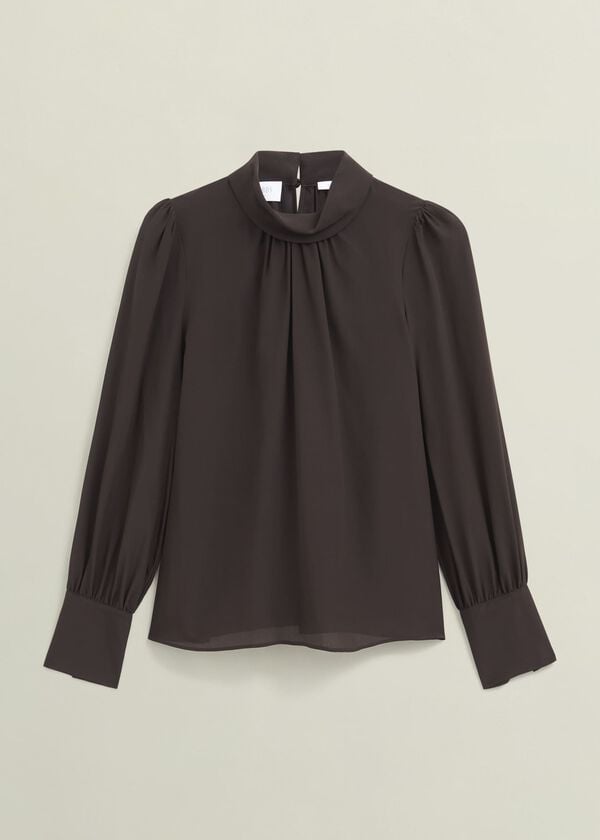 Hobbs Debby Silk Blouse Deep Brown