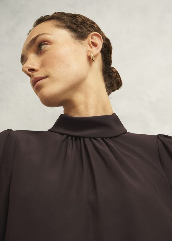 Hobbs Debby Silk Blouse Deep Brown