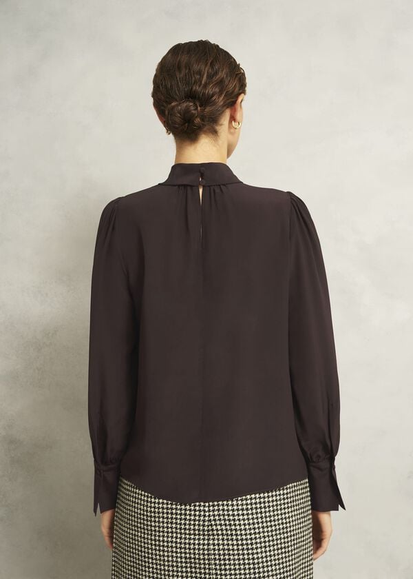 Hobbs Debby Silk Blouse Deep Brown