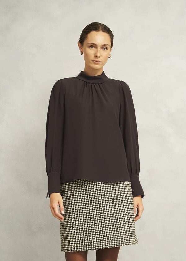 hobbs Debby Silk Blouse Deep Brown