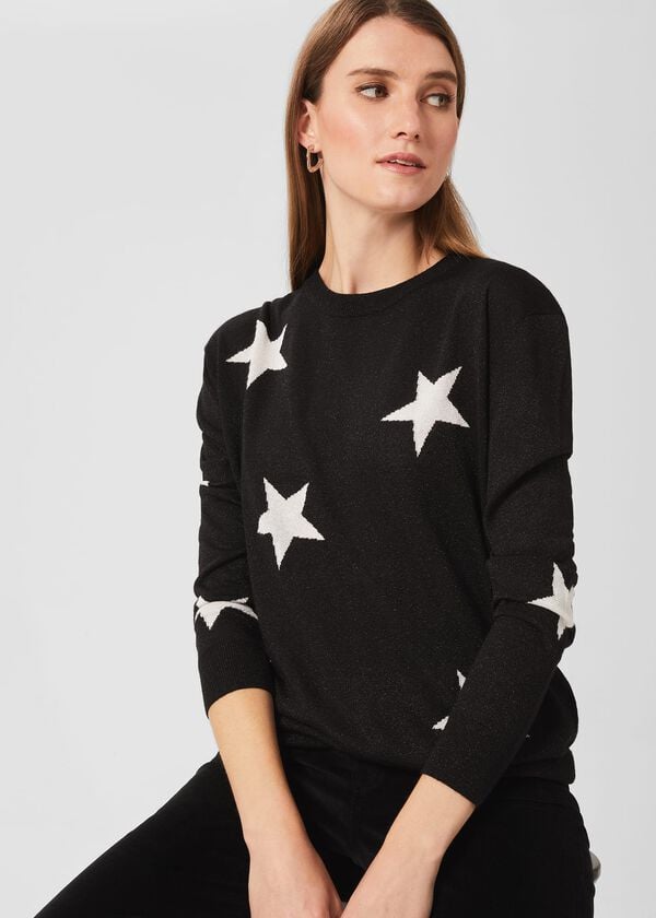 hobbs Deborah Sparkle Star Jumper Black Silver