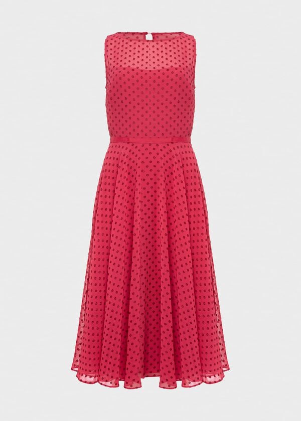 Hobbs Della Spot Fit And Flare Dress Fuchsia Pink