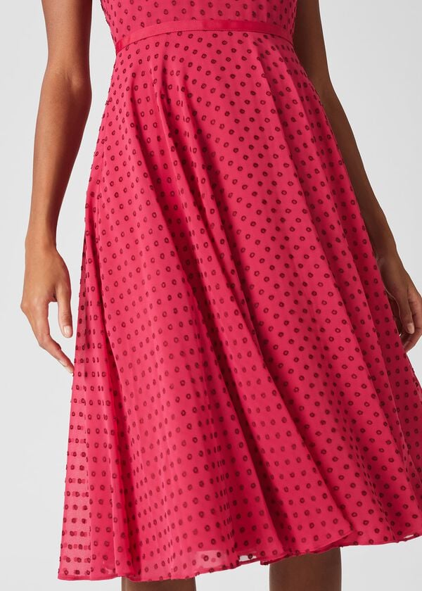 Hobbs Della Spot Fit And Flare Dress Fuchsia Pink