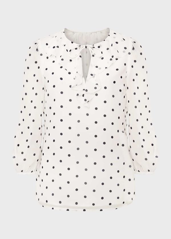 Hobbs Demi Spot Blouse Ivory Navy