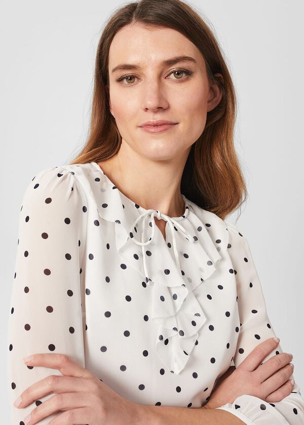 Hobbs Demi Spot Blouse Ivory Navy