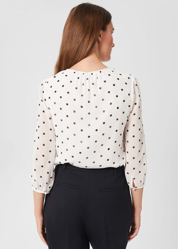 Hobbs Demi Spot Blouse Ivory Navy