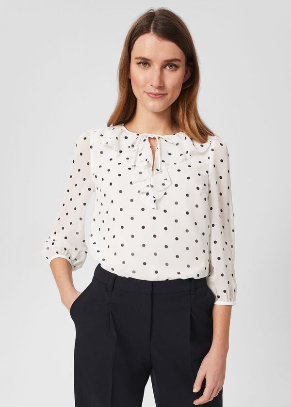 hobbs Demi Spot Blouse Ivory Navy