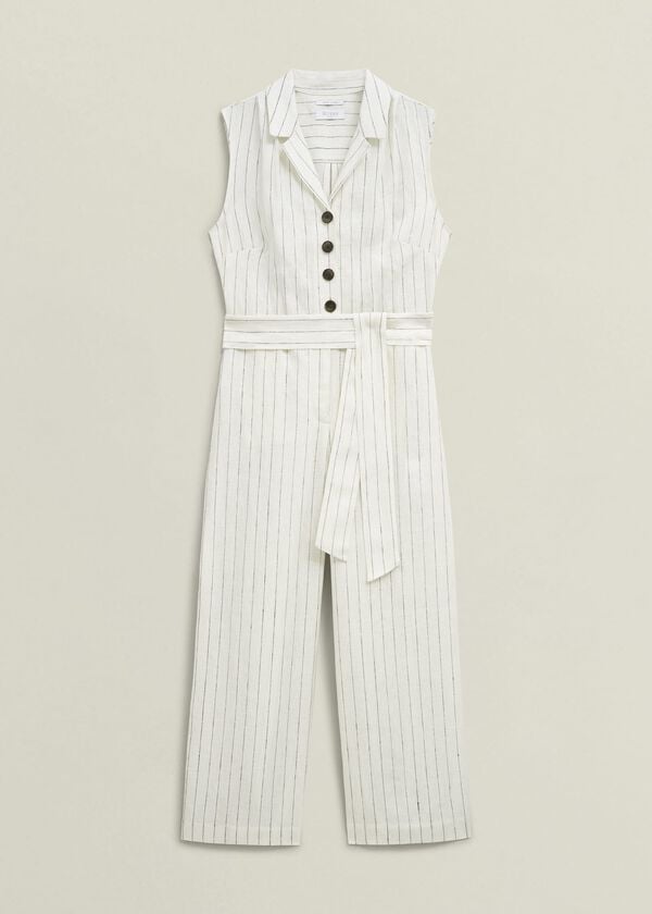 Hobbs Destiny Linen Jumpsuit Ivory Navy