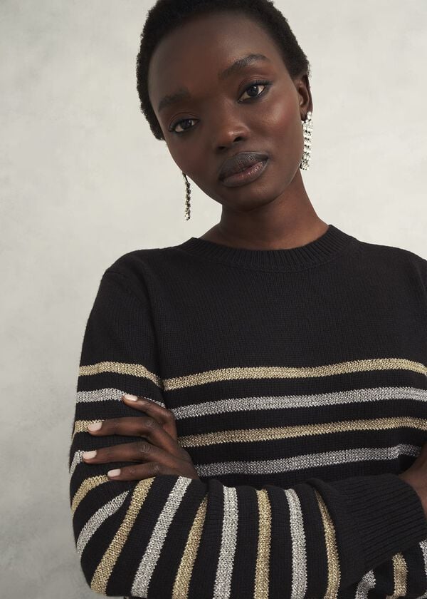 Hobbs Destiny Sparkle Stripe Jumper Black Multi