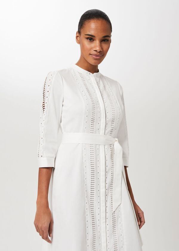 Hobbs Diana Broderie Midi Dress Ivory