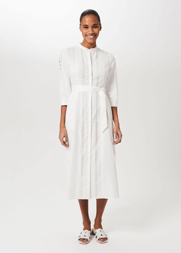 hobbs Diana Broderie Midi Dress Ivory