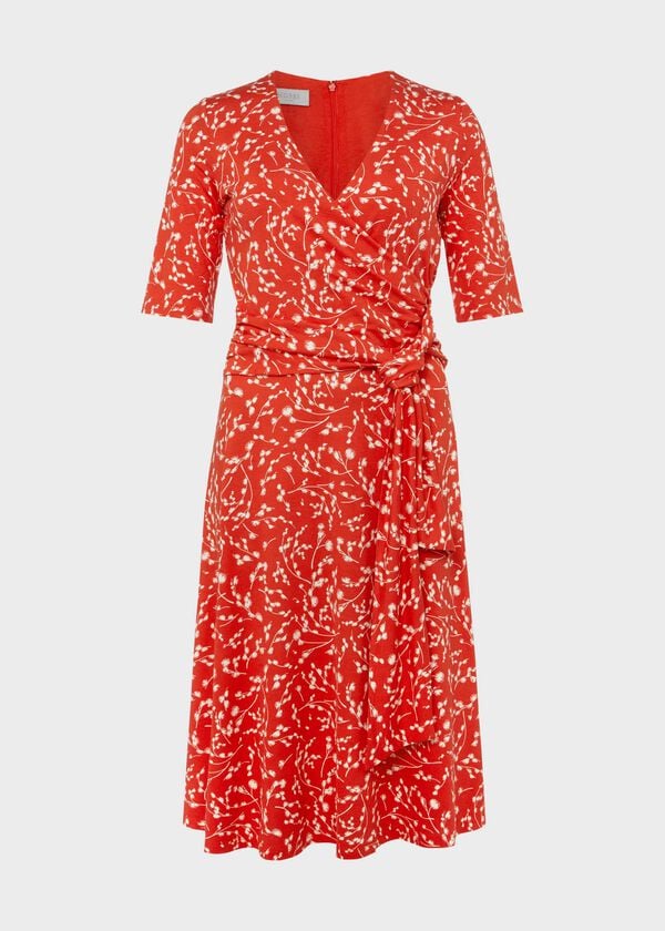 Hobbs Dina Jersey Wrap Dress Red Ivory