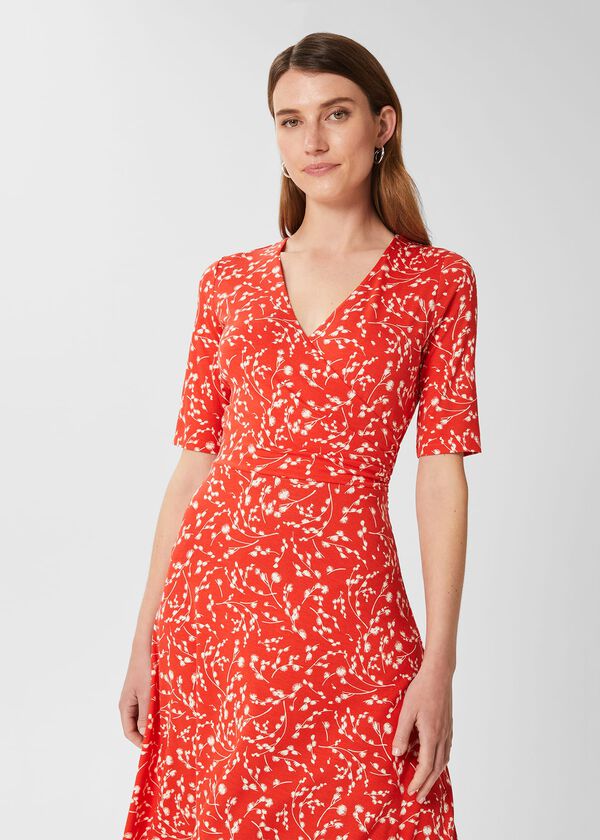Hobbs Dina Jersey Wrap Dress Red Ivory