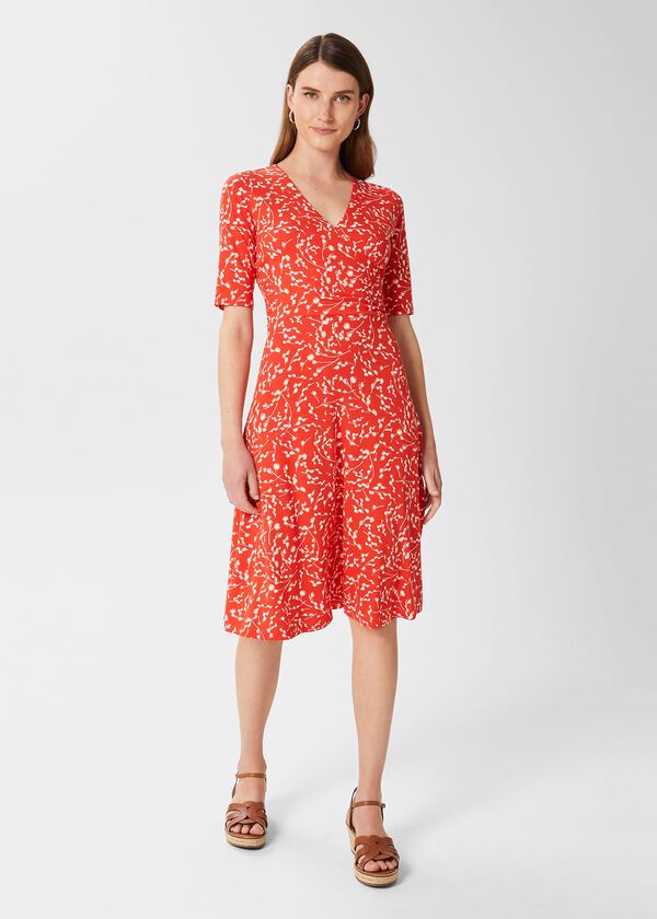hobbs Dina Jersey Wrap Dress Red Ivory