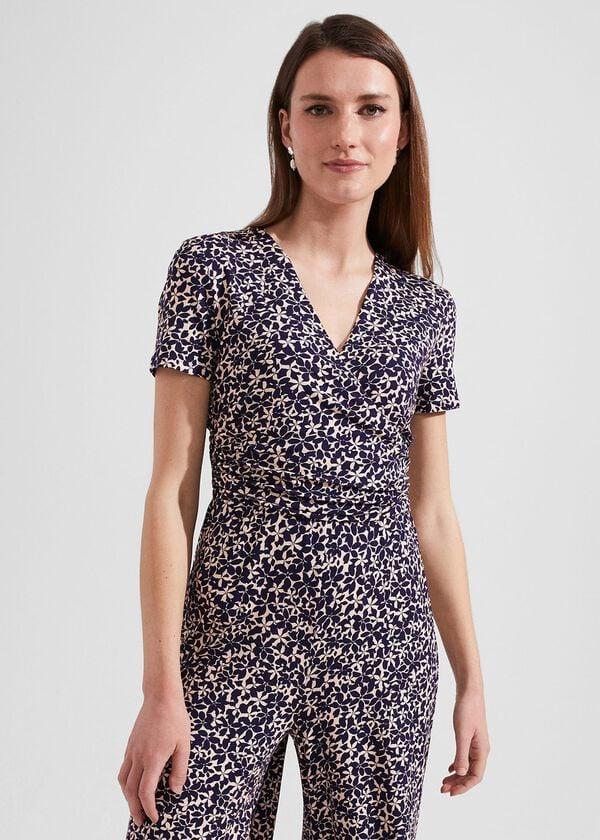Hobbs Dina Wrap Floral Jumpsuit Navy Cream