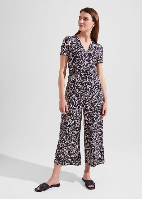 hobbs Dina Wrap Floral Jumpsuit Navy Cream