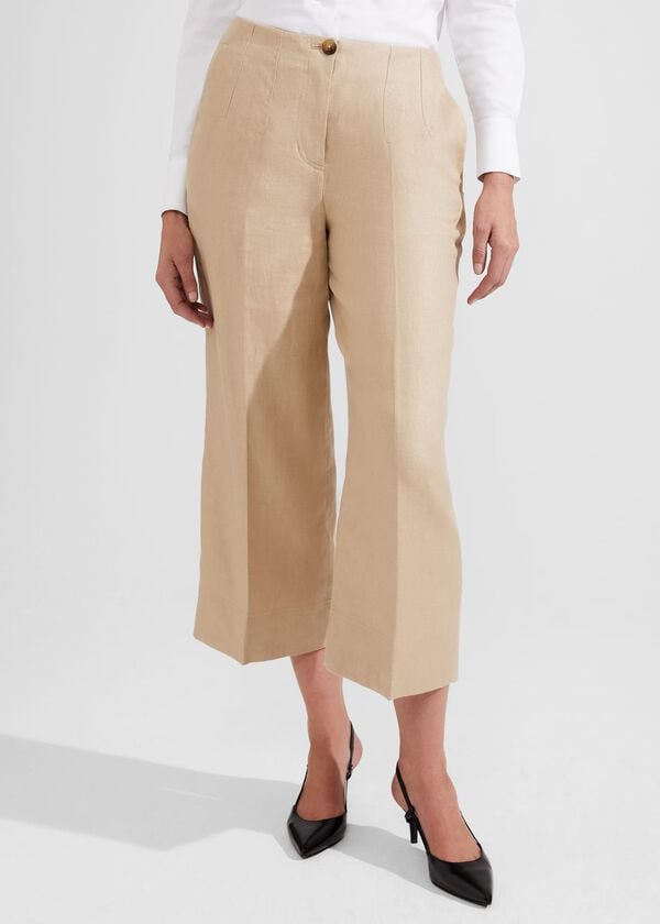 Hobbs Dora Linen Crop Trouser Sand