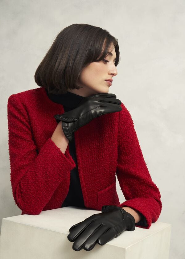 Hobbs Edeline Leather Ruffle Gloves Black