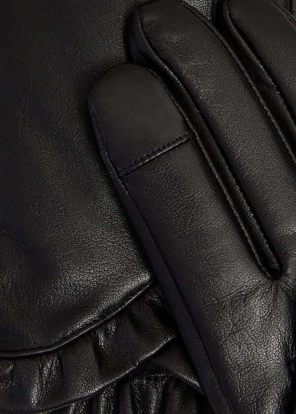Hobbs Edeline Leather Ruffle Gloves Black