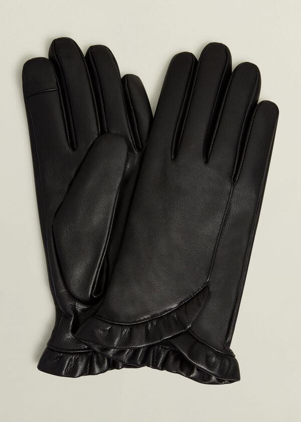 hobbs Edeline Leather Ruffle Gloves Black