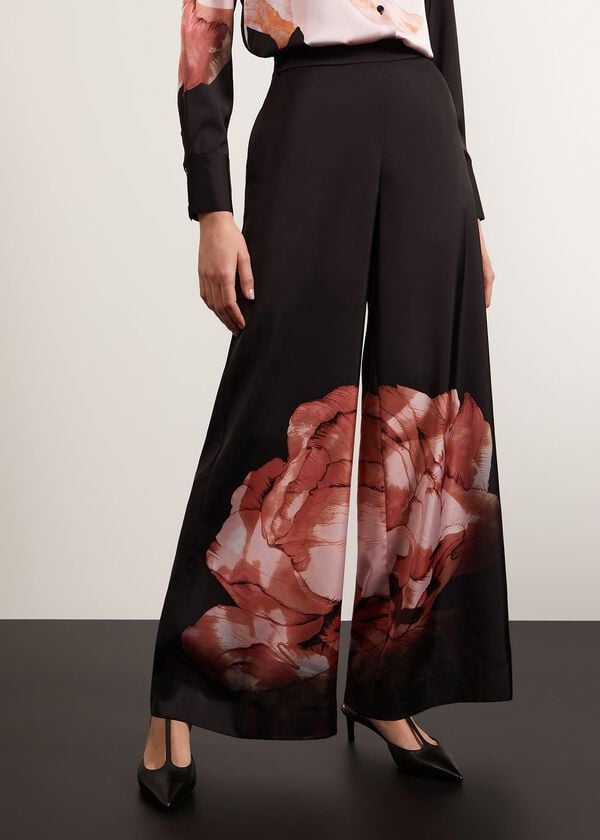 Hobbs Eden Wide Leg Trousers Black Multi