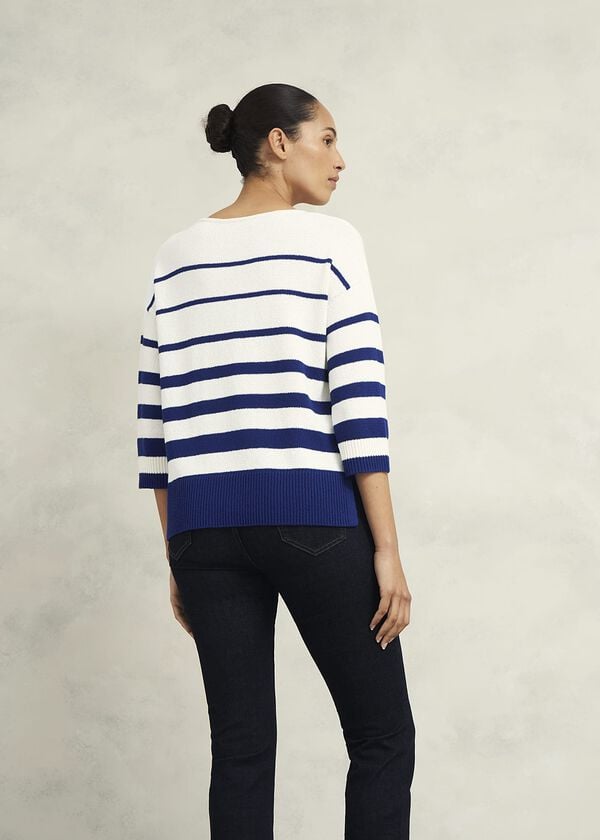 Hobbs Elaine Stripe Cotton Blend Jumper Ivory Blue