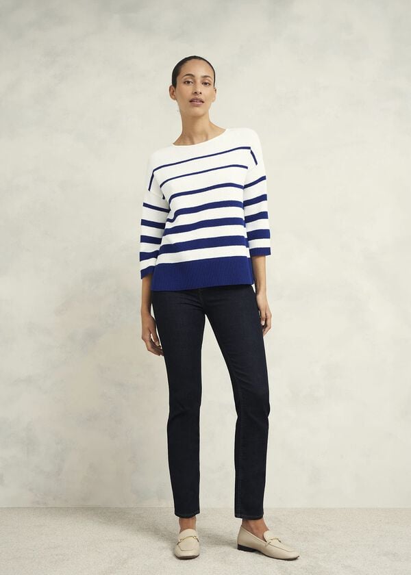 hobbs Elaine Stripe Cotton Blend Jumper Ivory Blue