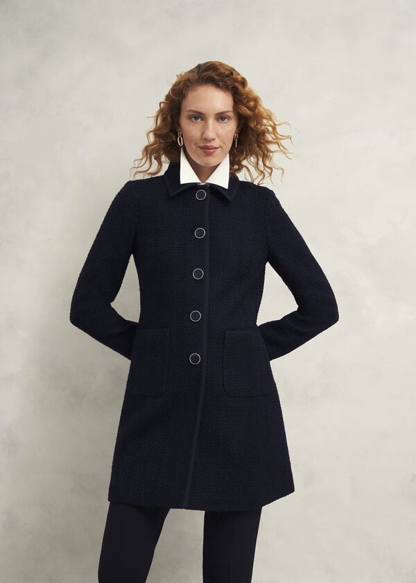hobbs Elaine Tweed Coat Navy