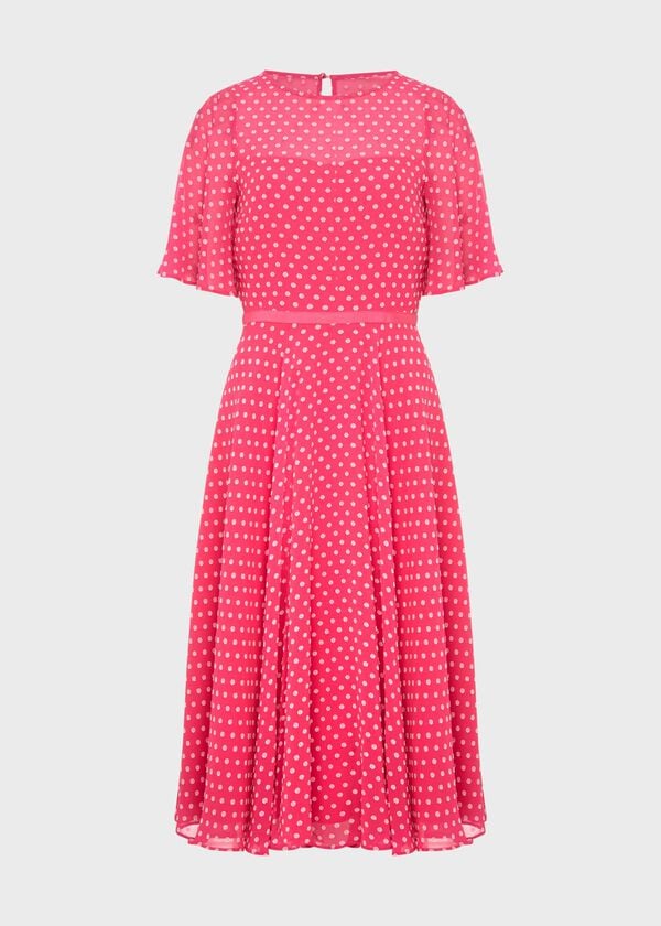 Hobbs Eleanor Spot Fit And Flare Dress Pink Ivory