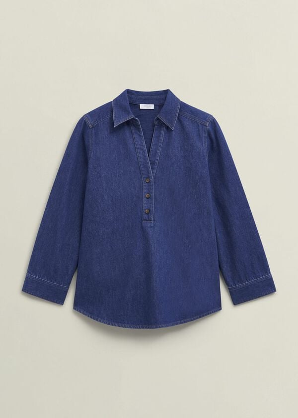 Hobbs Elena Denim Blouse Mid Wash Blue
