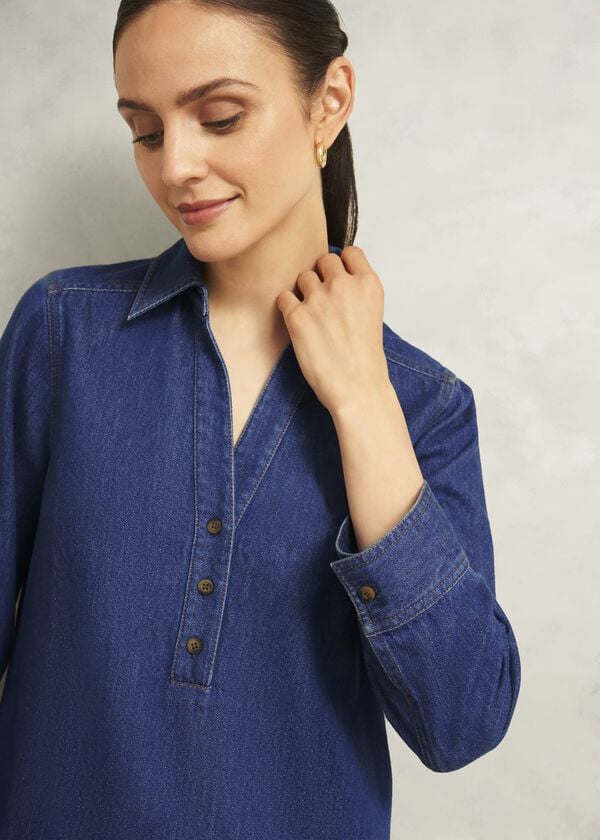 Hobbs Elena Denim Blouse Mid Wash Blue