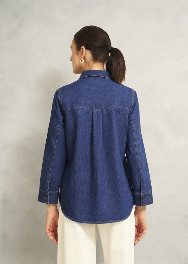 Hobbs Elena Denim Blouse Mid Wash Blue