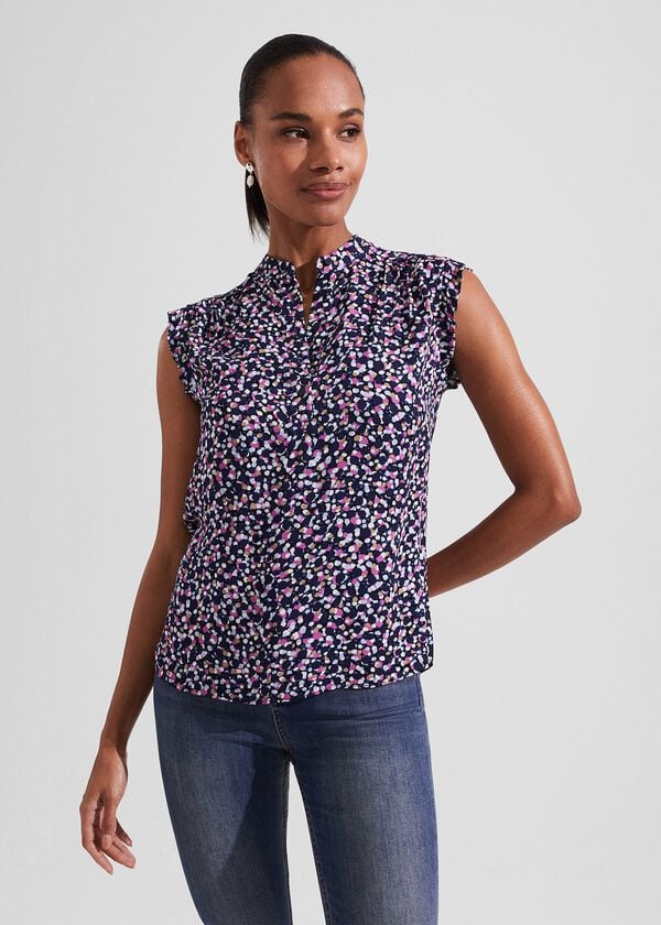 Hobbs Elida Capped Sleeve Top Navy Multi