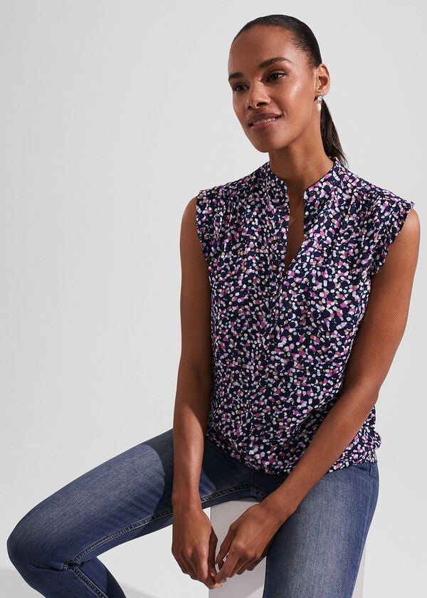 hobbs Elida Capped Sleeve Top Navy Multi
