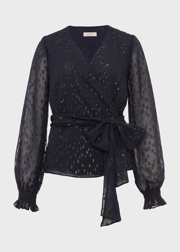 Hobbs Elizabeth Lurex Blouse Navy