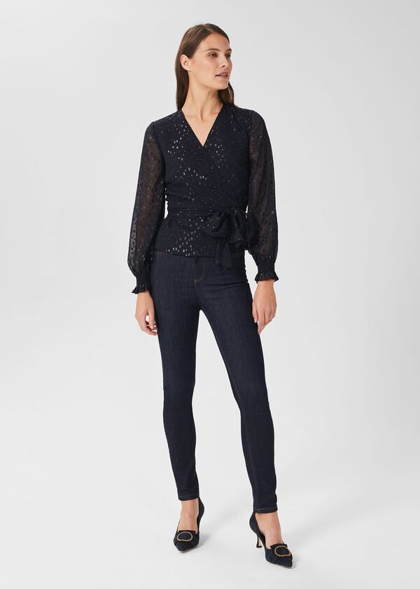 Hobbs Elizabeth Lurex Blouse Navy
