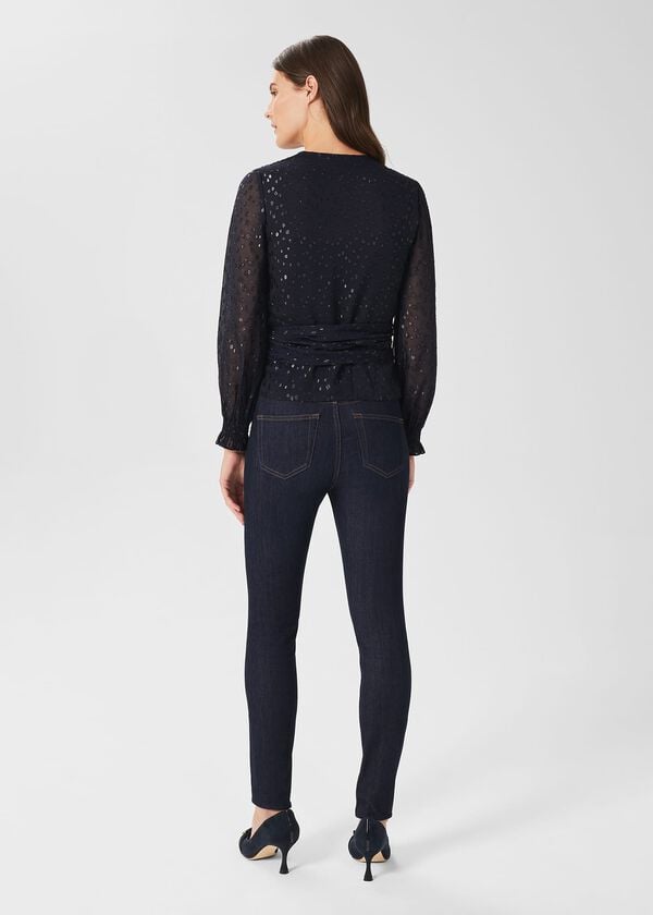 Hobbs Elizabeth Lurex Blouse Navy