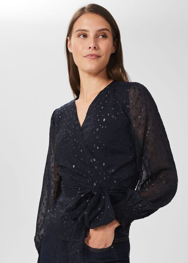 hobbs Elizabeth Lurex Blouse Navy