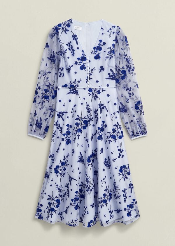 Hobbs Ella Embroidered Dress Midnight Blue
