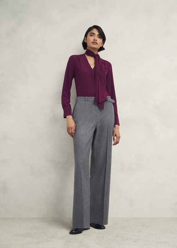 hobbs Elsie Wool Blend Wide Trousers Grey
