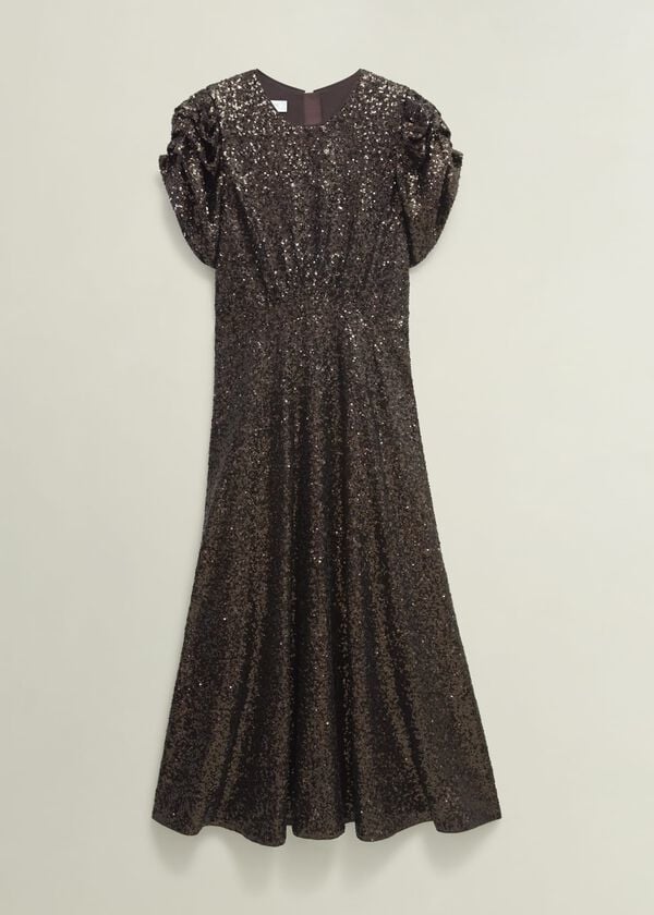 Hobbs Eltham Sequin Dress Deep Brown